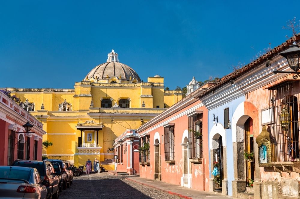 colourful buildings throughout Antigua, Guatemala.