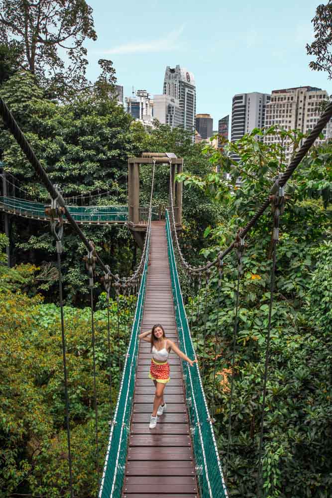 Melissa crossing a canopy bridge in the Eco Forest Park in Kuala Lumpur.