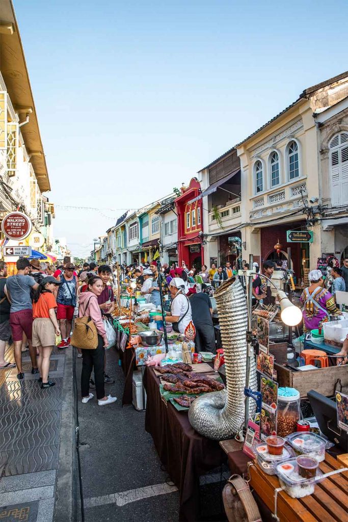 Busy stalls at the Sunday Market in Phuket