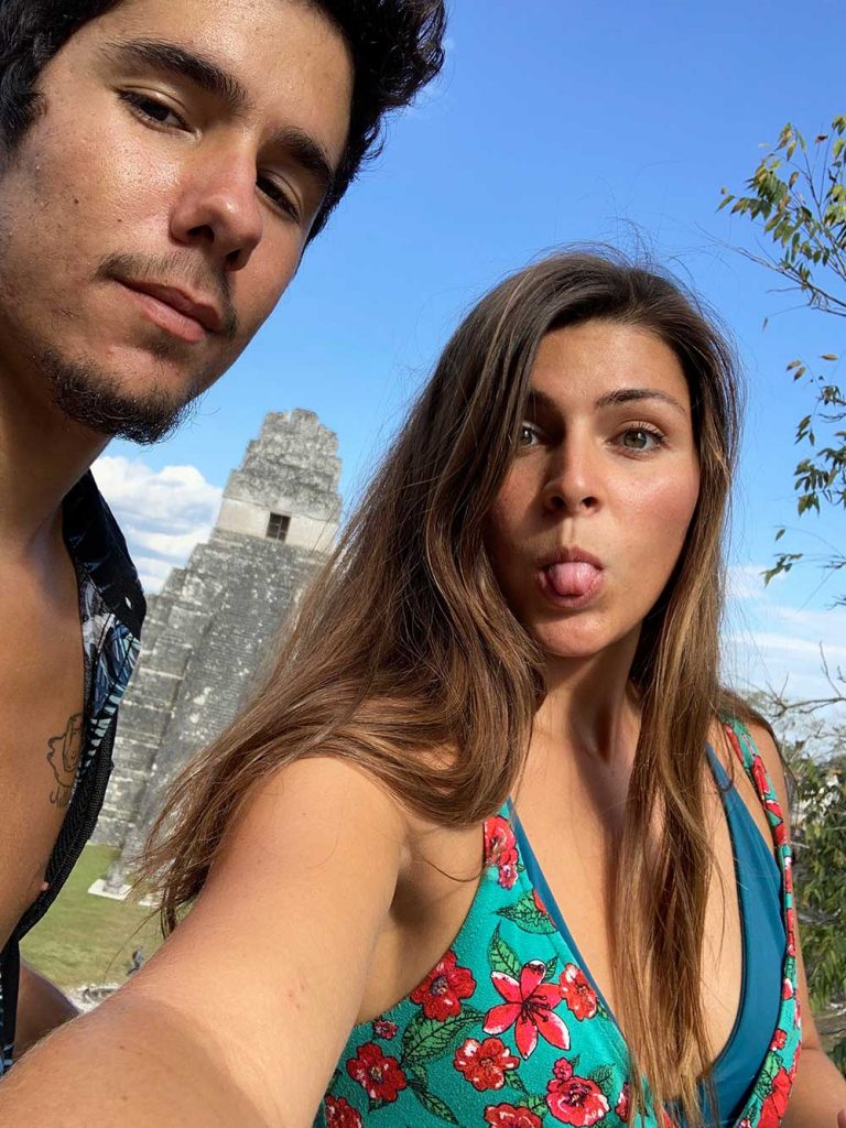 Guga and Melissa standing in front of Tikal Ruins in Guatemala