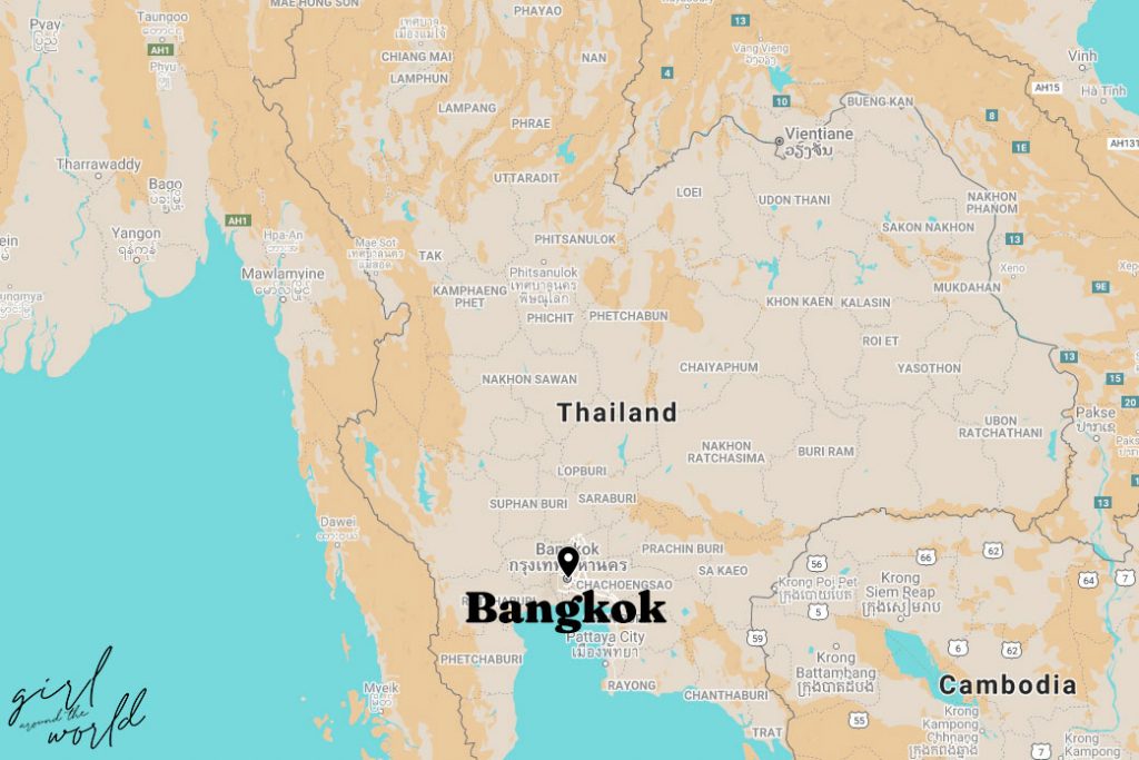 Map of Thailand with Bangkok's location marked on the map