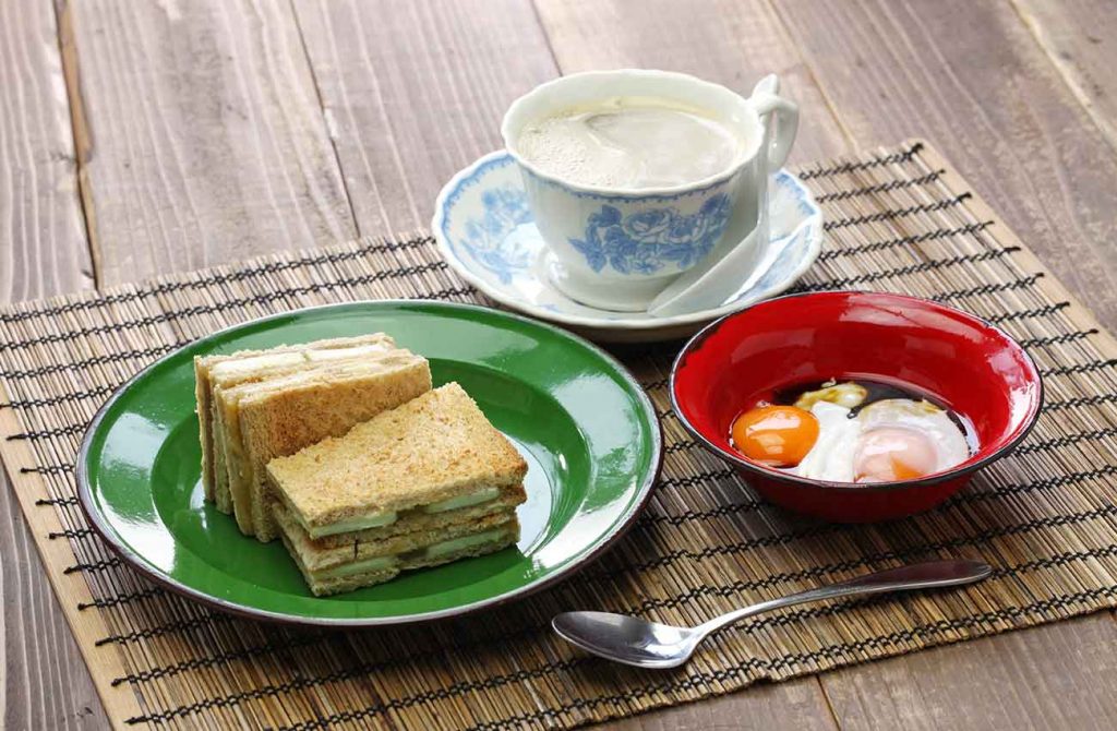 classic singapore breakfast coffee kaya toast soft boiled egg