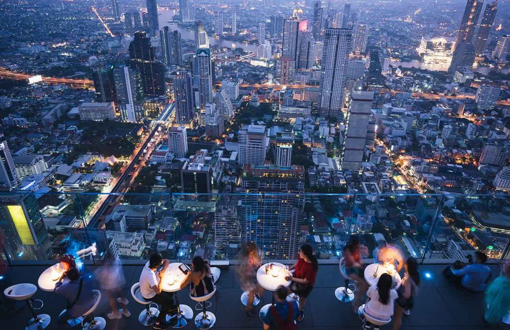 Bangkok aerial city rooftop sky bar
