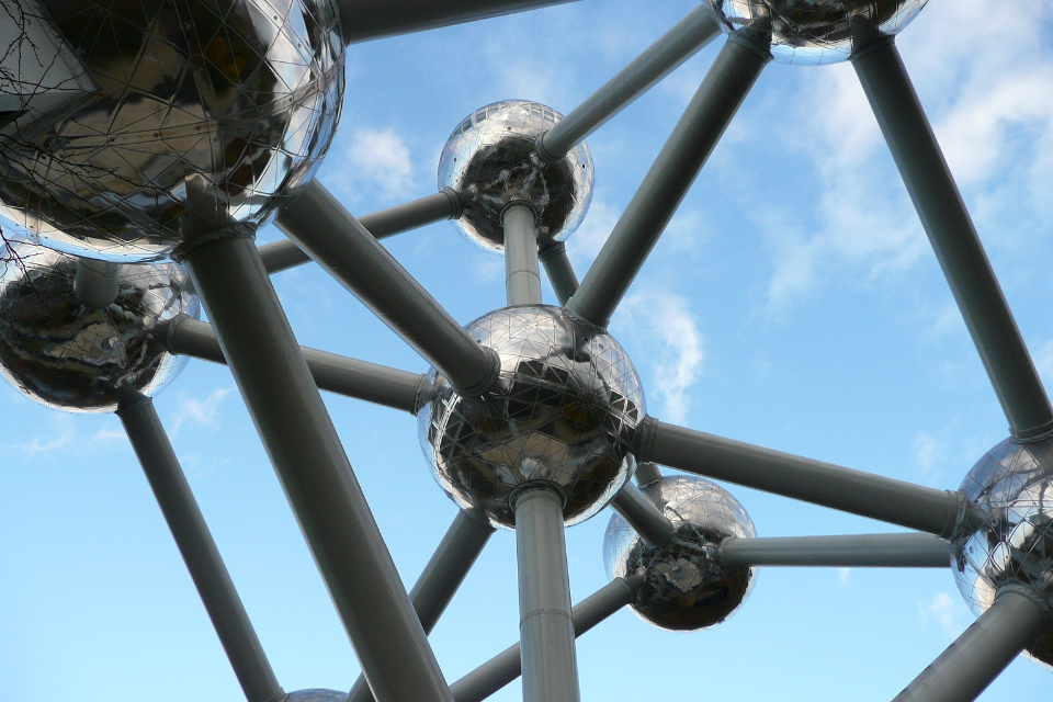 looking up at the Atomium.