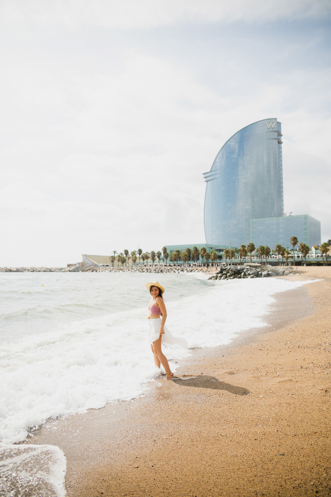Melissa standing on Barceloneta Beach
