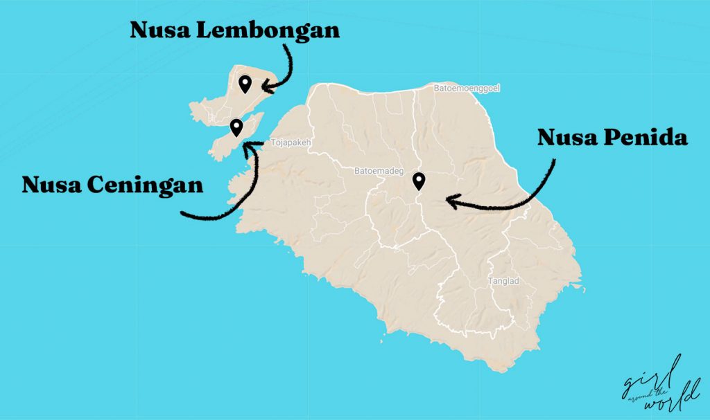 map of Nusa Ceningan and other Nusa Islands